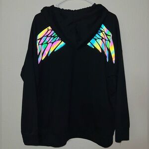 Shein Hoodie Curve Angel Wing Crescent Moon Reflective Black Size 2X 2xl